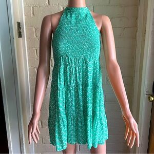 American Eagle size medium flowy sea foam green and white floral halter dress